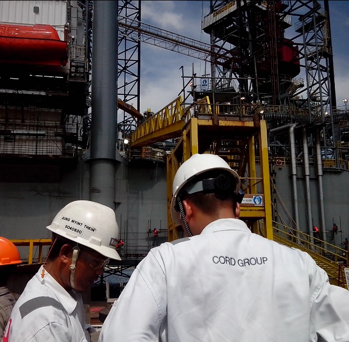 Cord Exhaust Engineering personnel on site at an offshore installation
