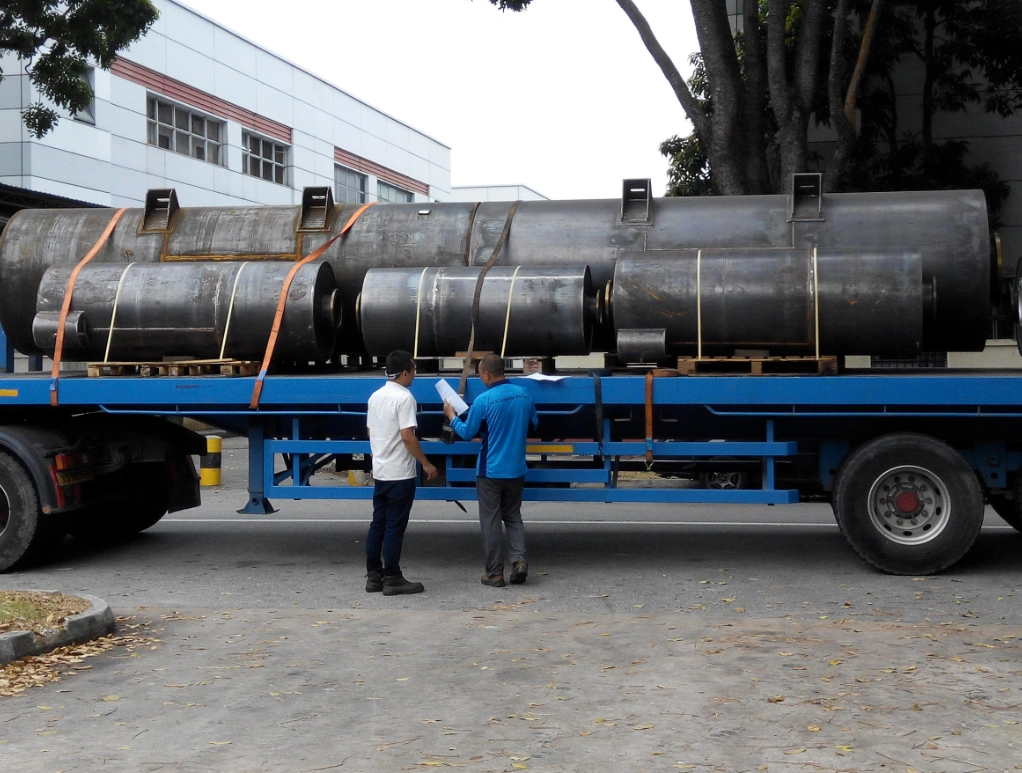 Exhaust silencers loaded on a truck for delivery